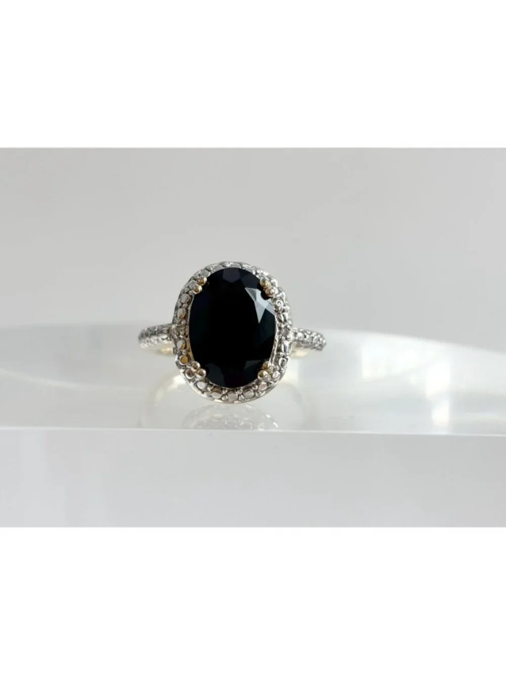 Jumbo Black Onyx Vermeil Gold Overlay Sterling Silver 925 Vintage Ring - sz 10